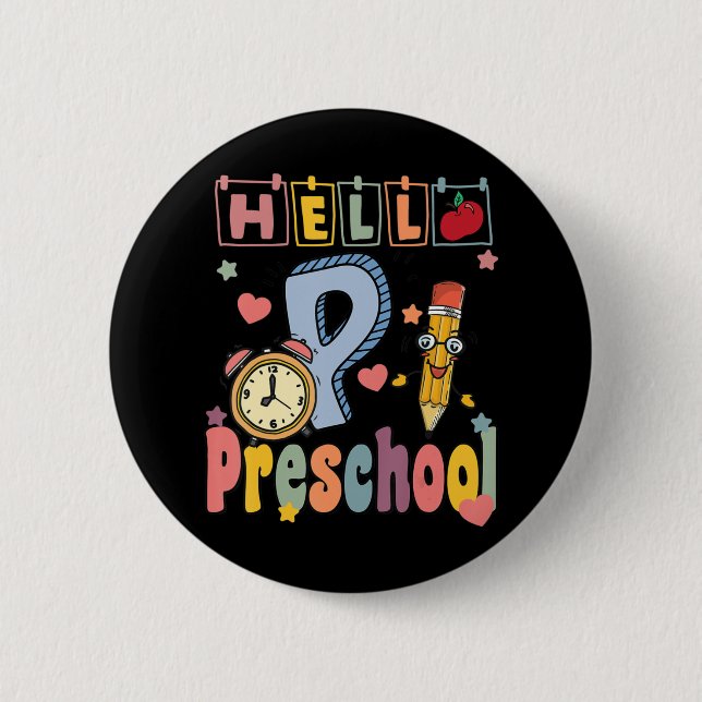 Hallo Preschool Retro Lehrer Kleinkind Mädchen zur Button (Vorderseite)
