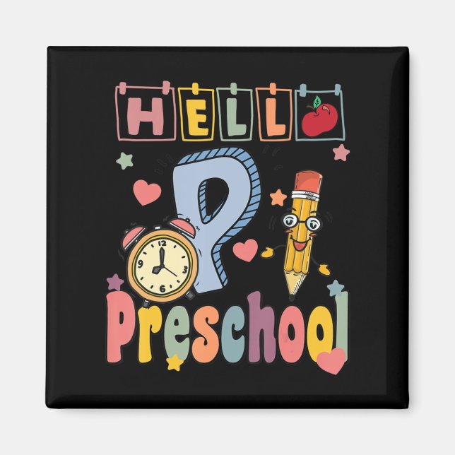 Hallo Preschool Retro Lehrer Kleinkind Mädchen zur Magnet (Vorne)