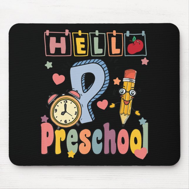 Hallo Preschool Retro Lehrer Kleinkind Mädchen zur Mousepad (Vorne)