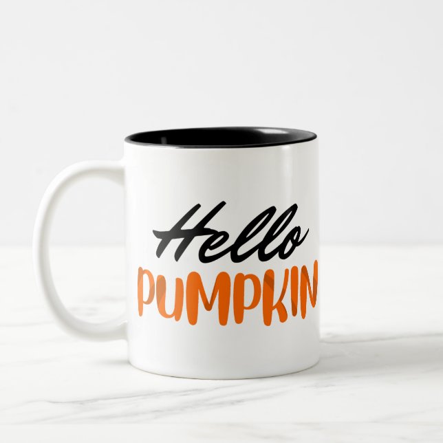 Hallo Pumpkin Fall Herbst Herbst Zweifarbige Tasse (Links)