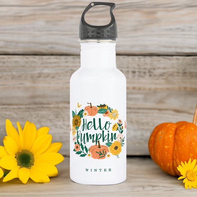 Hallo Pumpkin Fall Wildblumen Butterfly Wreath Edelstahlflasche (Hello Pumpkin Fall Wildflowers Butterfly Wreath Stainless Steel Water Bottle)
