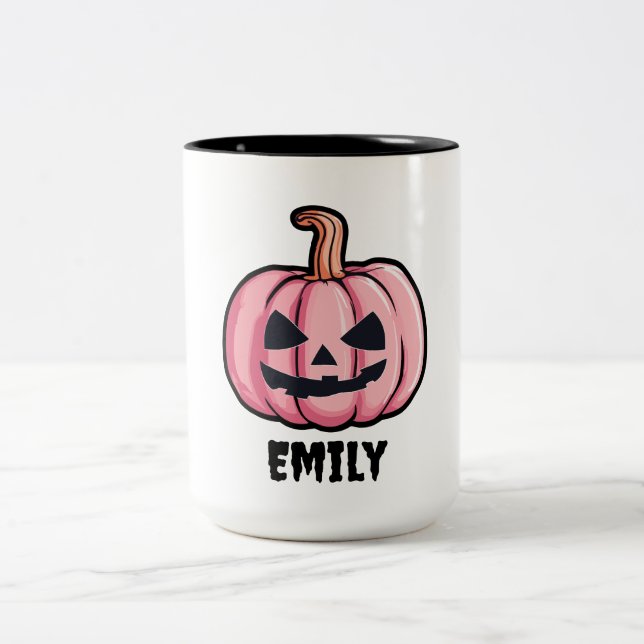 Hallo pumpkin Halloween Personalized name  Zweifarbige Tasse (Mittel)
