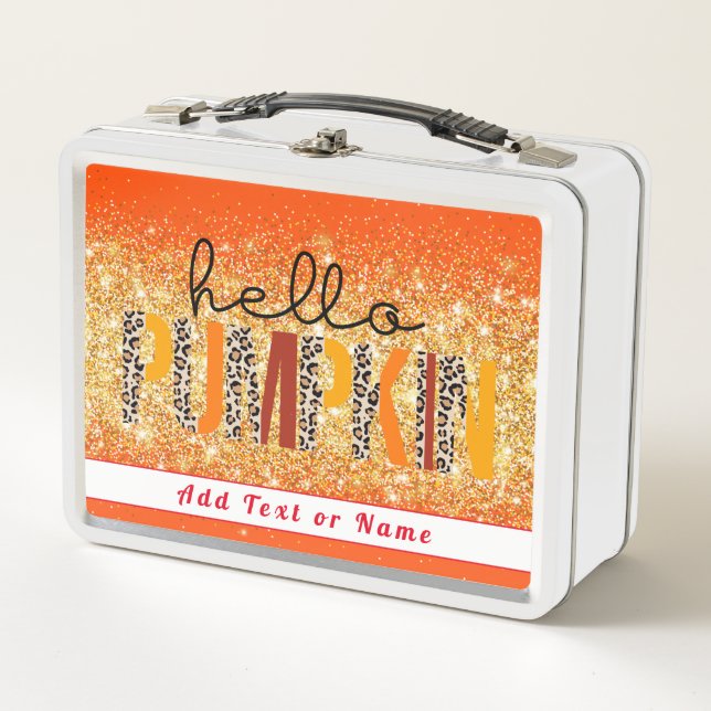 Hallo Pumpkin Herbst Autumn Text und Farbe anpasse Metall Brotdose (Vorderseite)