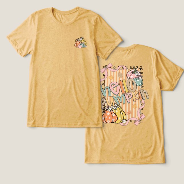Hallo Pumpkin Herbstsaison Tri-Blend Shirt (Design Vorderseite & Rückseite)