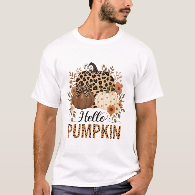 Hallo Pumpkin Png, Boho Floral Fall Leopard Pumpki T-Shirt (Vorderseite)