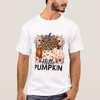 Hallo Pumpkin Png, Boho Floral Fall Leopard T-Shirt
