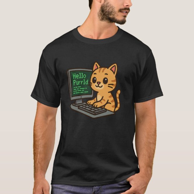 Hallo Purrld Lustiger Coder Katze Coding Programmi T-Shirt (Vorderseite)