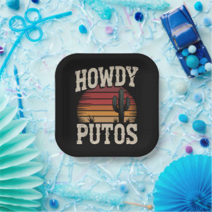 Hallo Putos Lustiger Kactus Retro Vintage Pappteller
