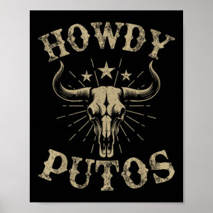 Hallo Putos Stier Schädel Land Cowboy Western Vint Poster