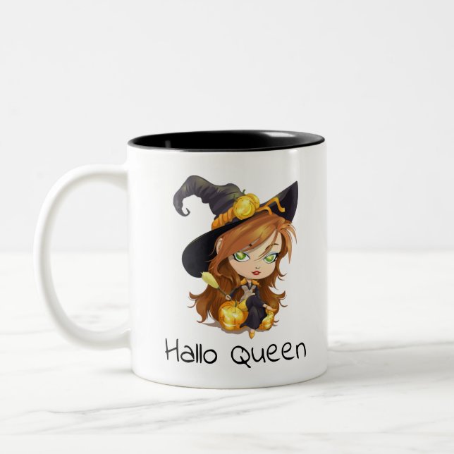 Hallo Queen Niedlich Hexe | Halloween Zweifarbige Tasse (Links)