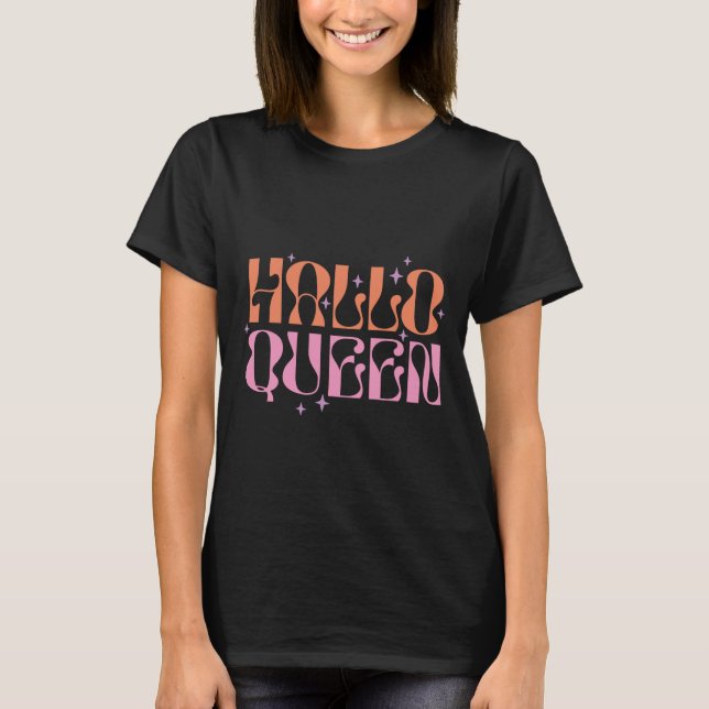 Hallo Queen Stars Pink Orange Black Halloween T-Shirt (Vorderseite)