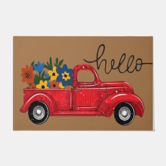 Hallo Red Truck und Blume Mat, Retro Fußmatte