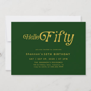 Hallo Retro Green & Gold 50. Geburtstag Einladung