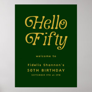 Hallo Retro grün & Gold 50. Geburtstag Begrüßungsz Poster