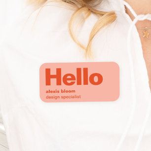 Hallo Retro Moderne Rot und Rosa Stilvoll Trendy Namensschild