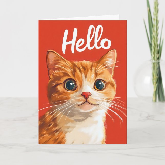 Hallo Retro Orange Cat Feiertagskarte (Vorderseite)