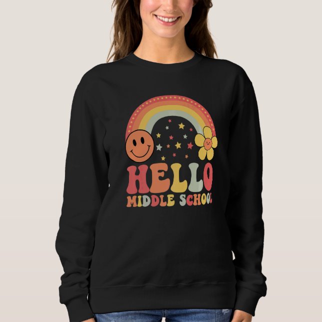 Hallo Retro-Regenbogen-Lehrer der Mittelschule Zur Sweatshirt (Vorderseite)