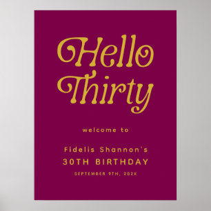 Hallo Retro Wein rot und Gold 30. Willkommenszeich Poster
