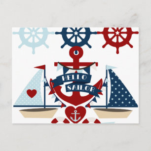 Hallo Sailor Anchor Segelboot Design Postkarte