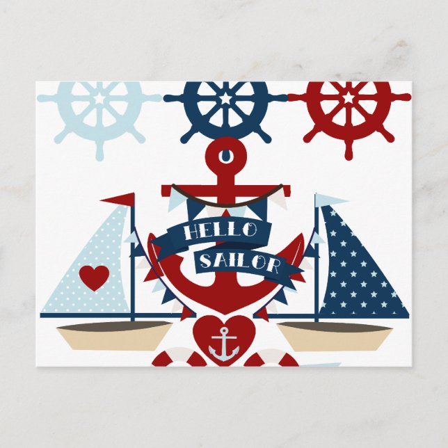 Hallo Sailor Anchor Segelboot Design Postkarte (Vorderseite)