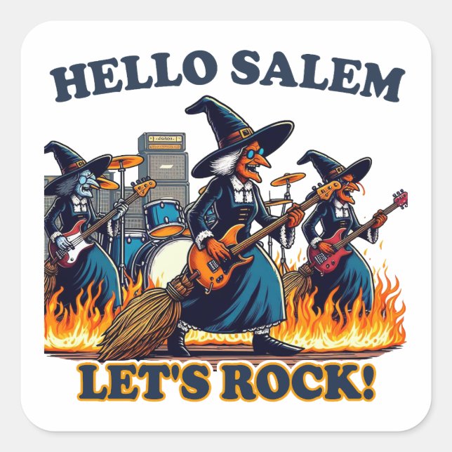 Hallo Salem Massachusetts Hexenrockband Quadratischer Aufkleber (Vorderseite)