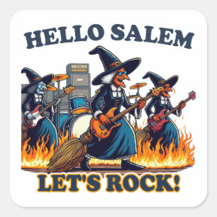 Hallo Salem Massachusetts Hexenrockband Quadratischer Aufkleber