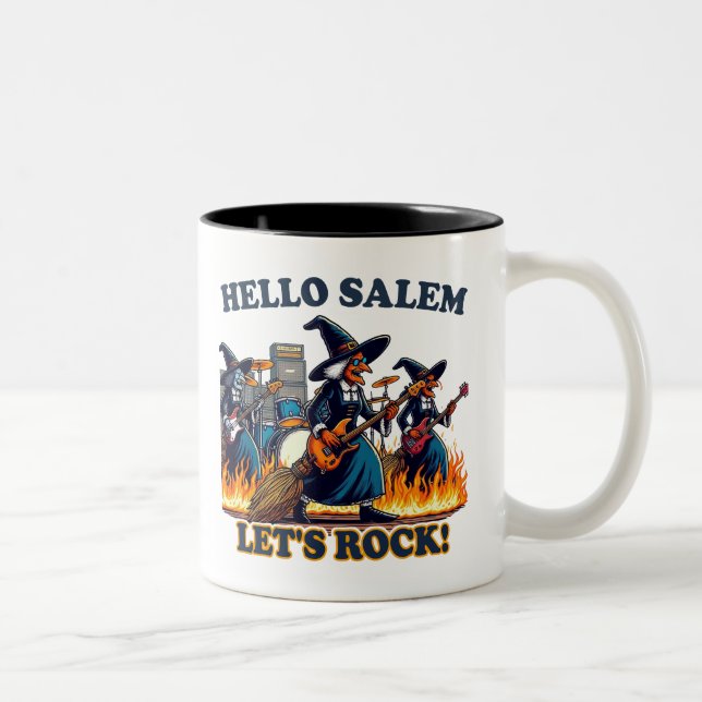 Hallo Salem Massachusetts Hexenrockband Zweifarbige Tasse (Rechts)