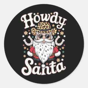 Hallo Santa Western Cowboy Rodeo Weihnachtsgeschen Runder Aufkleber