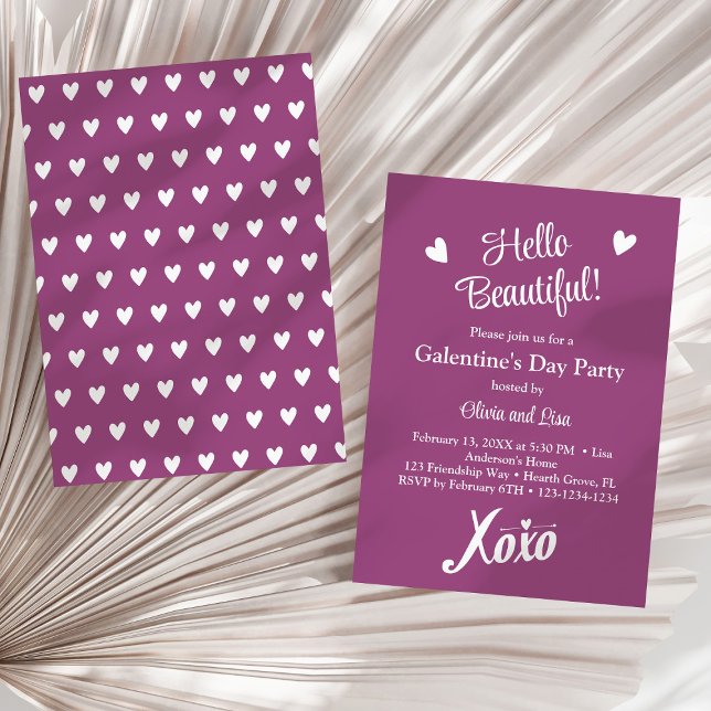 Hallo schön! Magisches Lila XOXO Girls' Party Einladung (Hello Beautiful! Magical Purple XOXO Girls' Party Invitation on a neutral dry palm leaf.)