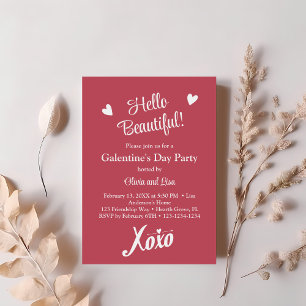Hallo schön! Rosa XOXO Galentiner-Tag-Party Einladung
