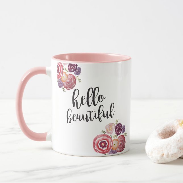 Hallo Schöne Blume Zitat Kaffee Tasse (Mit Donut)
