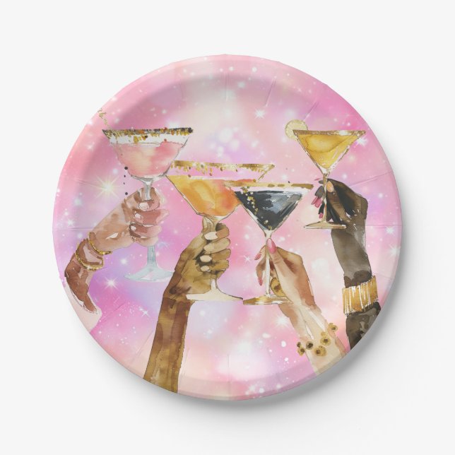 Hallo Schöne Galentine's Day Glitzer Rosa Pappteller (Vorderseite)