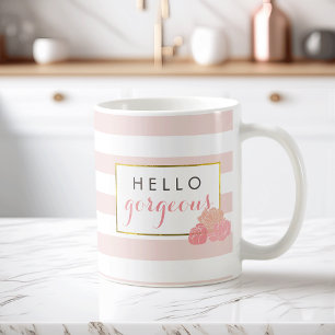 Hallo Schöne Rosa Streifen und Blush Peony Tasse