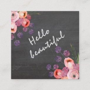 Hallo schöne typografische Tafel Boho Blumen Quadratische Visitenkarte