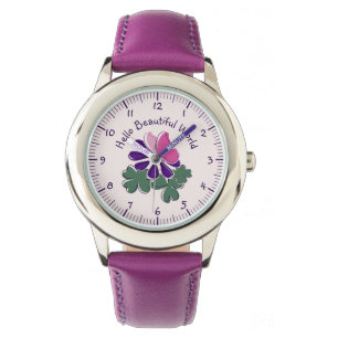 Hallo Schöne Welt Rosa Schmetterling Lila Blume Armbanduhr