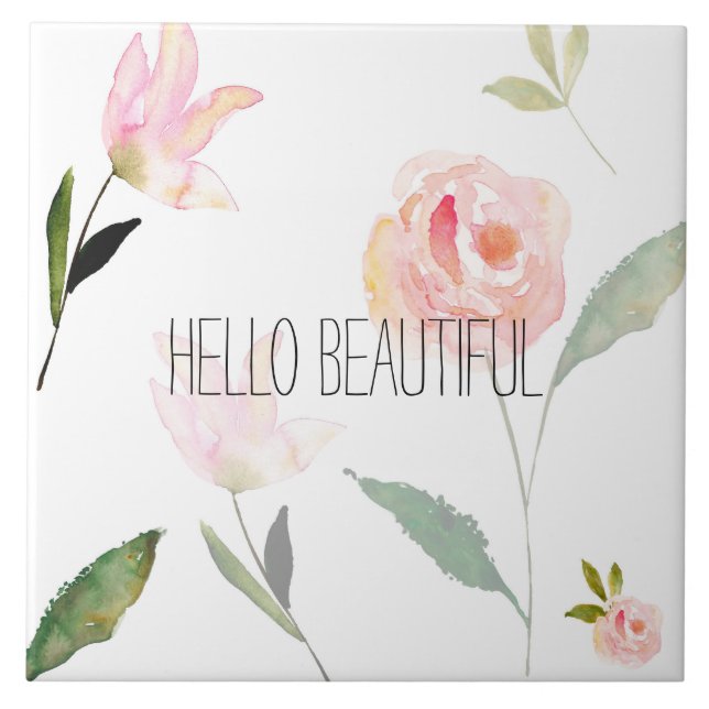 Hallo schönes Aquarell mit Blumen Fliese (Vorderseite)