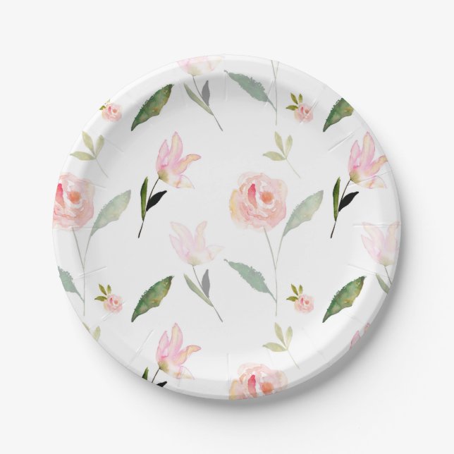 Hallo schönes Aquarell mit Blumen Pappteller (Vorderseite)