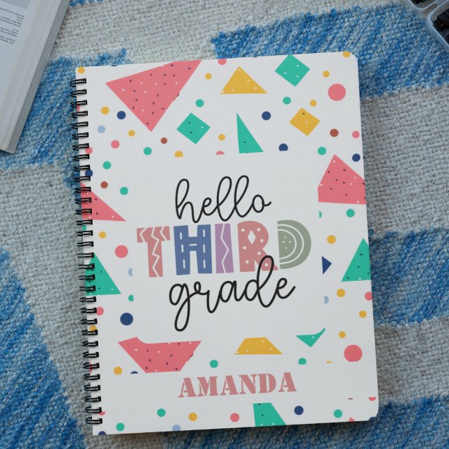 Hallo Schule Grade farbenfrohe geometrische indivi Notizblock (Hello school Grade colorful geometric custom name Notebook)
