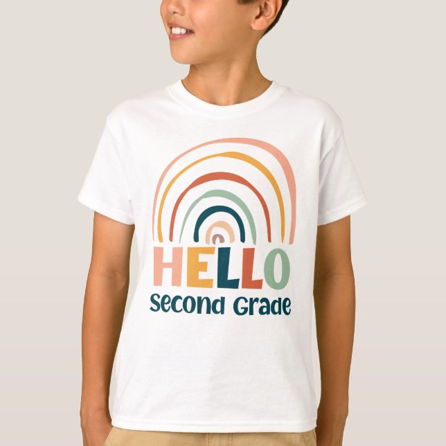 Hallo Second Grade boho Regenbogenschule bunt T-Shirt (Vorderseite)