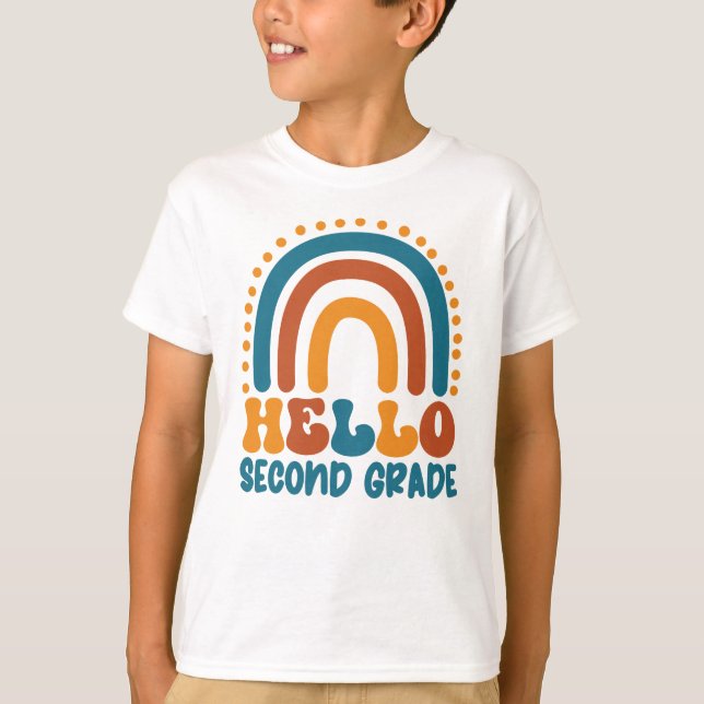 Hallo Second Grade Retro Rainbow boho farbenfroh T-Shirt (Vorderseite)