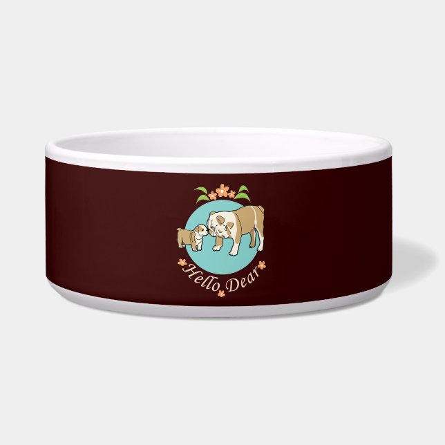 Hallo Sehr geehrte englische Bulldotin Mutter und  Napf (Vorderseite)