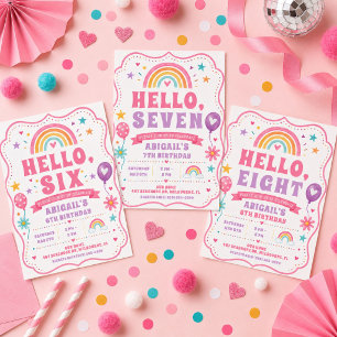 Hallo Seven Rainbow Girl zum 7. Geburtstag Einladung