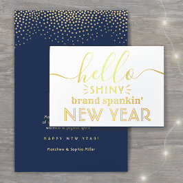 Hallo Shiny New Year Navy Blue & Gold Confetti Folienkarte