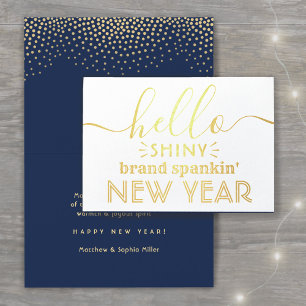 Hallo Shiny New Year Navy Blue & Gold Confetti Folienkarte