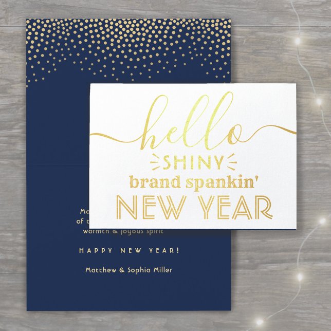 Hallo Shiny New Year Navy Blue & Gold Confetti Folienkarte (Von Creator hochgeladen)