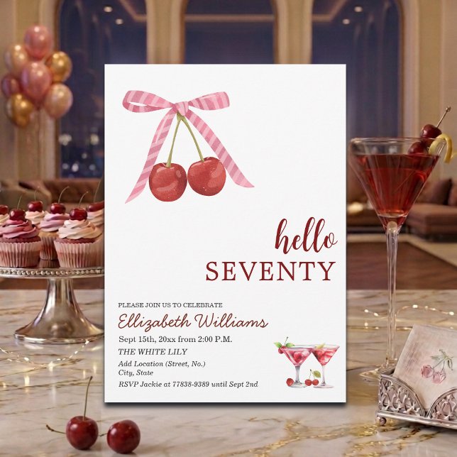 Hallo Siebzig Cherry Martini Geburtstagsfeier Einladung (Von Creator hochgeladen)