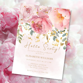 Hallo Sixty Blush Pink Peony 60. Geburtstag Einladung