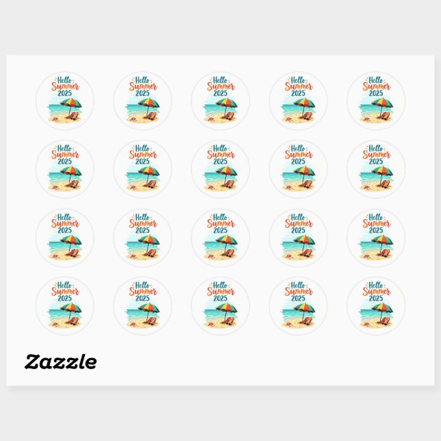 Hallo Sommer 2025 🏖️ Beach Scene Sticker (Blatt)