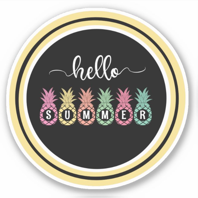 Hallo Sommer Ananas Custom-Cut Vinyl Sticker (Vorderseite)