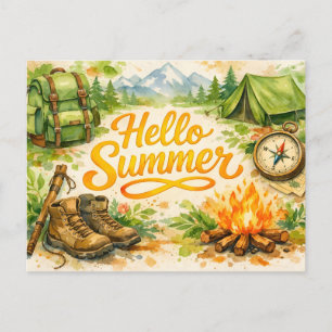 Hallo Sommer Aquarell Camping und Wandern Postkarte